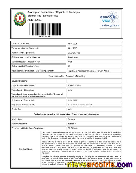 Azerbaijan electronic visa, version 2